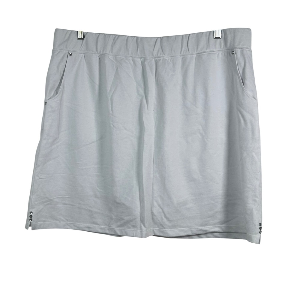 Quacker Factory White Rhinestone Embellished Skort XL Elastic Waist Pockets